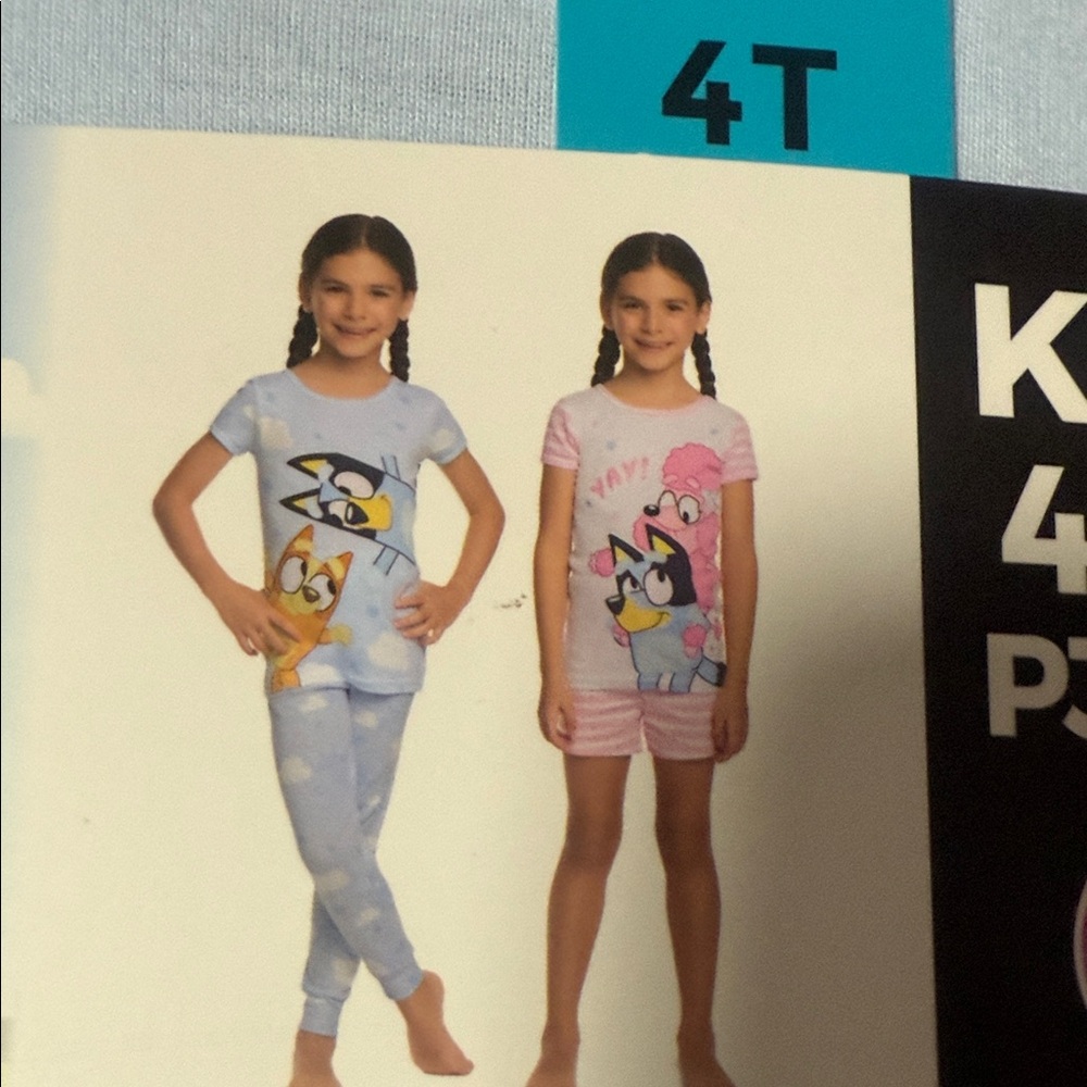 Playful Cartoon Kids Pajama Set - Blue and Pink